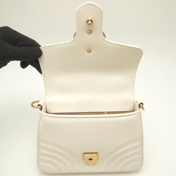 Gucci Mini Top Handle Handbag GG Marmont 2way Leather Ivory - Picture 5 of 8